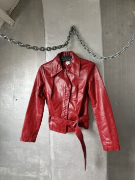 Vintage real leather belted racing jacket red