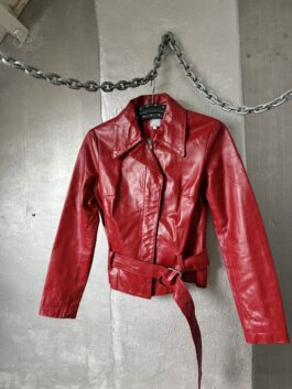 Vintage real leather belted racing jacket red