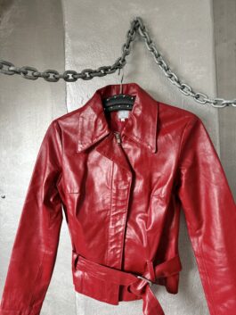 Vintage real leather belted racing jacket red