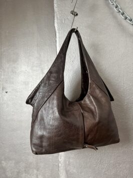 Vintage real leather shoulderbag dark brown
