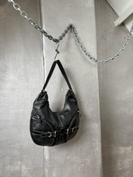 Vintage real leather shoulderbag with silver hardware black