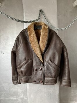 Vintage oversized real leather lammy shearling coat brown