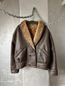 Vintage oversized real leather lammy shearling coat brown