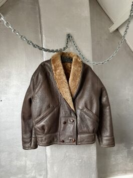 Vintage oversized real leather lammy shearling coat brown