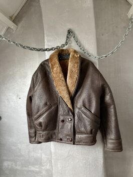 Vintage oversized real leather lammy shearling coat brown