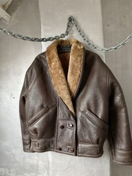 Vintage oversized real leather lammy shearling coat brown