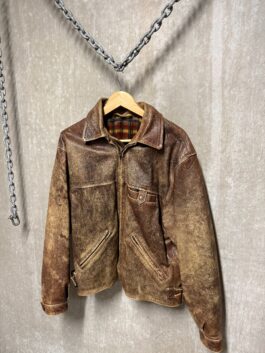 Vintage oversized real leather racing jacket washed brown