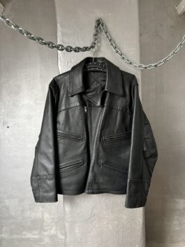 Vintage oversized real leather biker jacket black