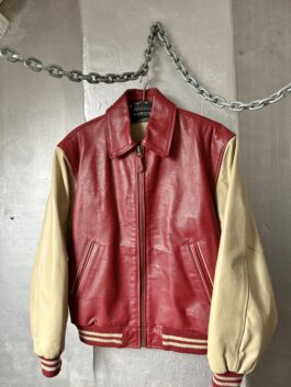 Vintage oversized real leather bomber jacket red creme