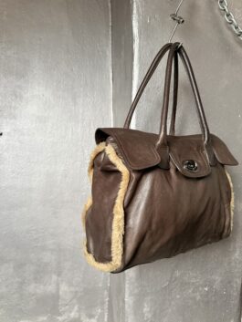 Vintage real leather large slouchy shoulderbag brown