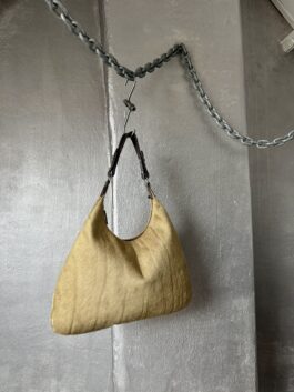 Vintage real leather shoulderbag with cowhide beige