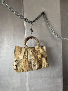 Vintage real leather handbag with cowhide beige brown