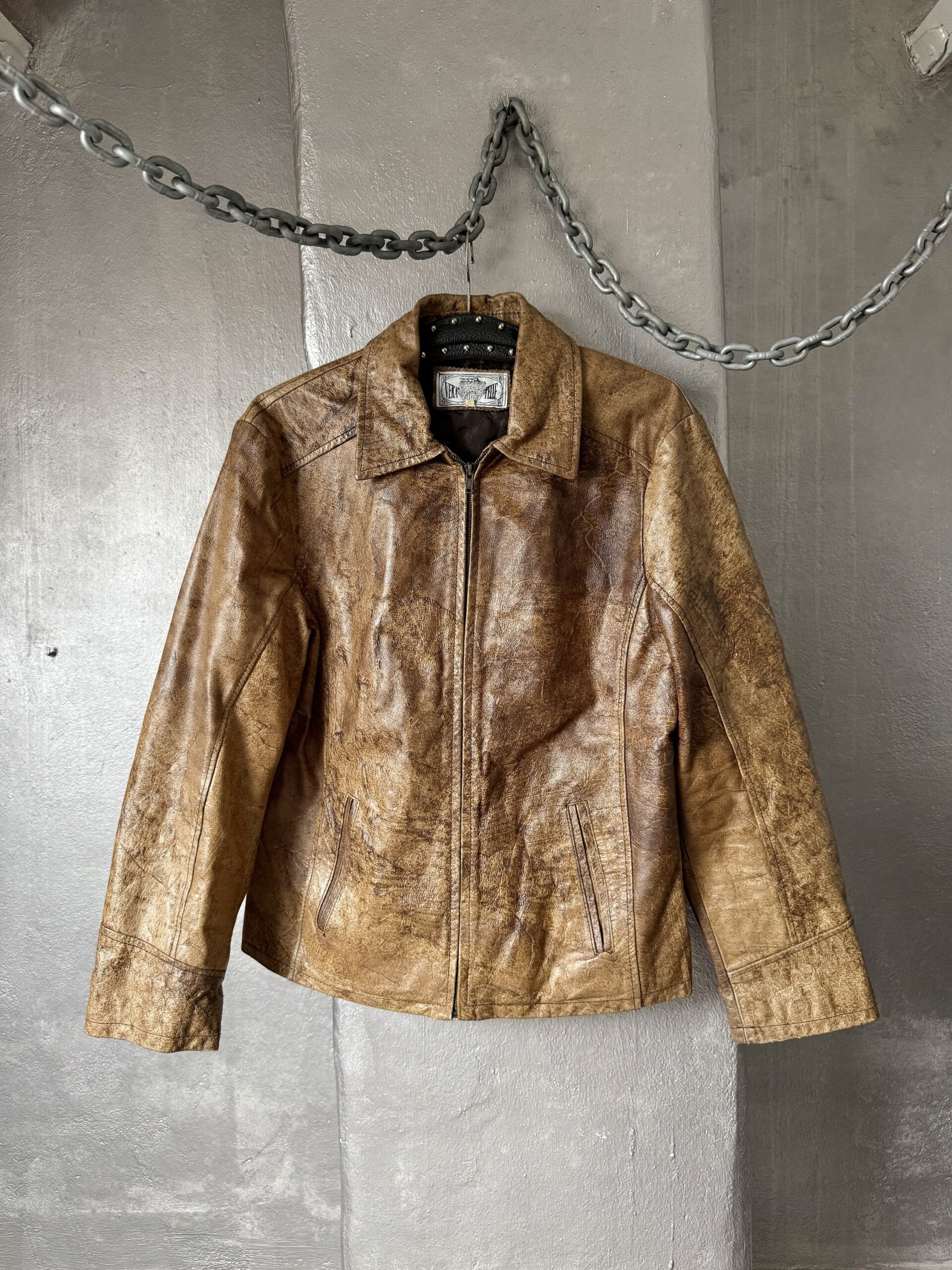 Vintage real leather racing jacket washed brown