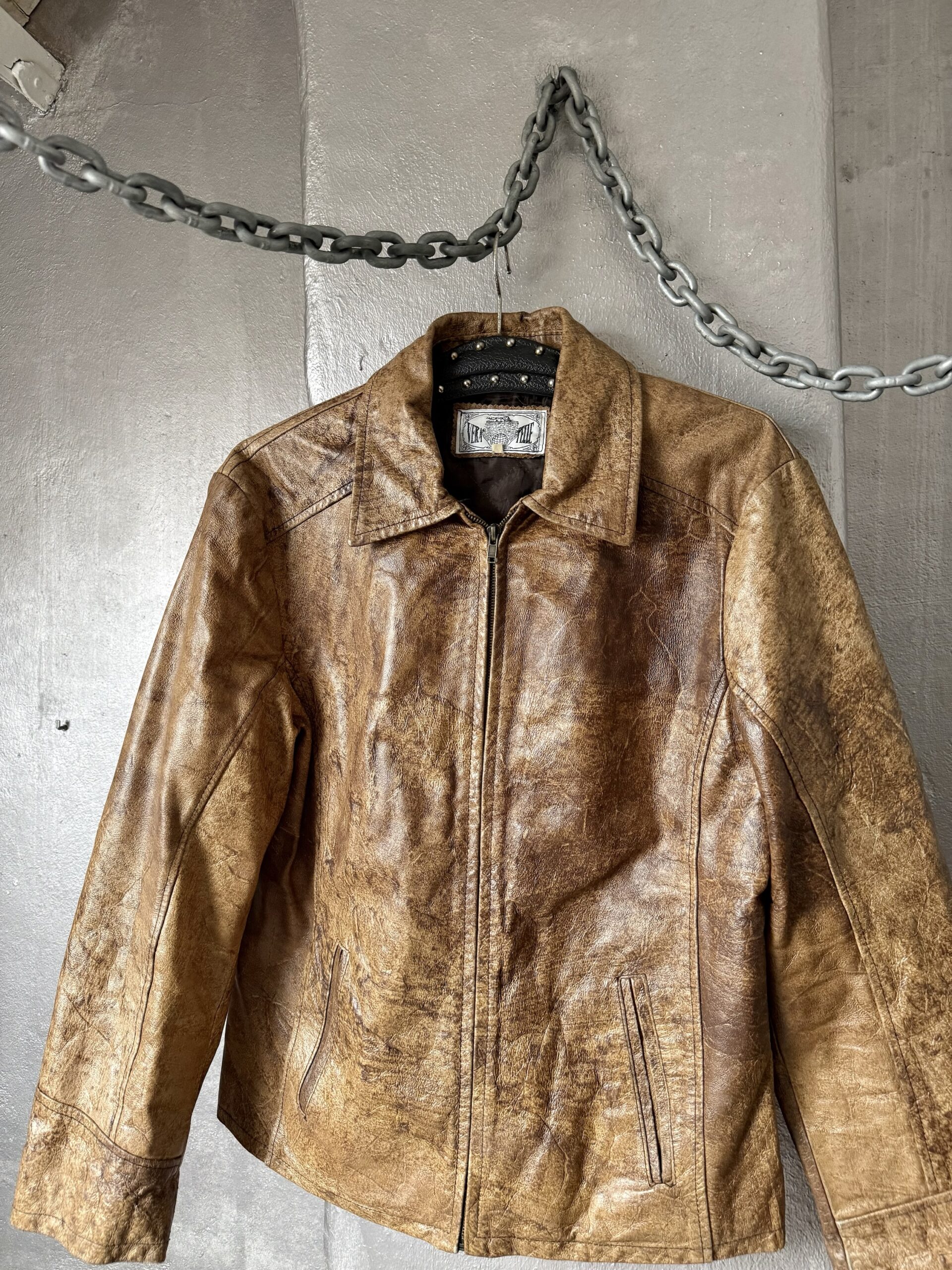 Vintage real leather racing jacket washed brown - Image 6