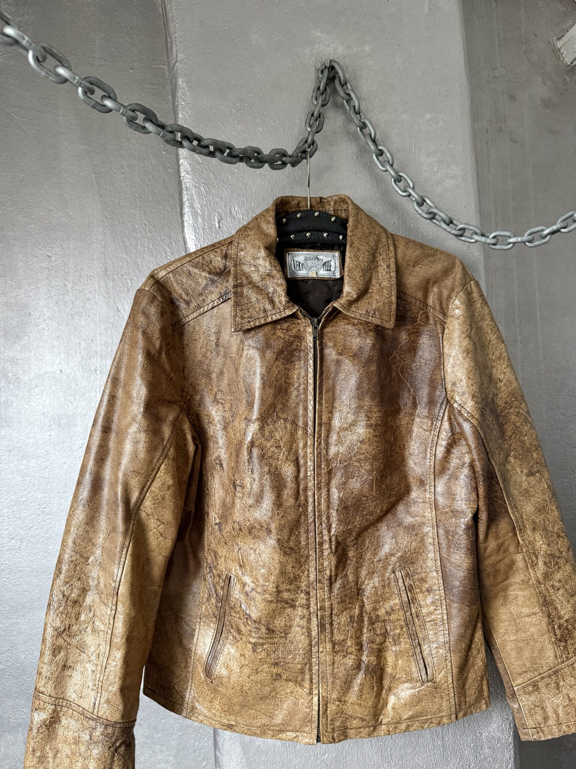 Vintage real leather racing jacket washed brown - Image 10