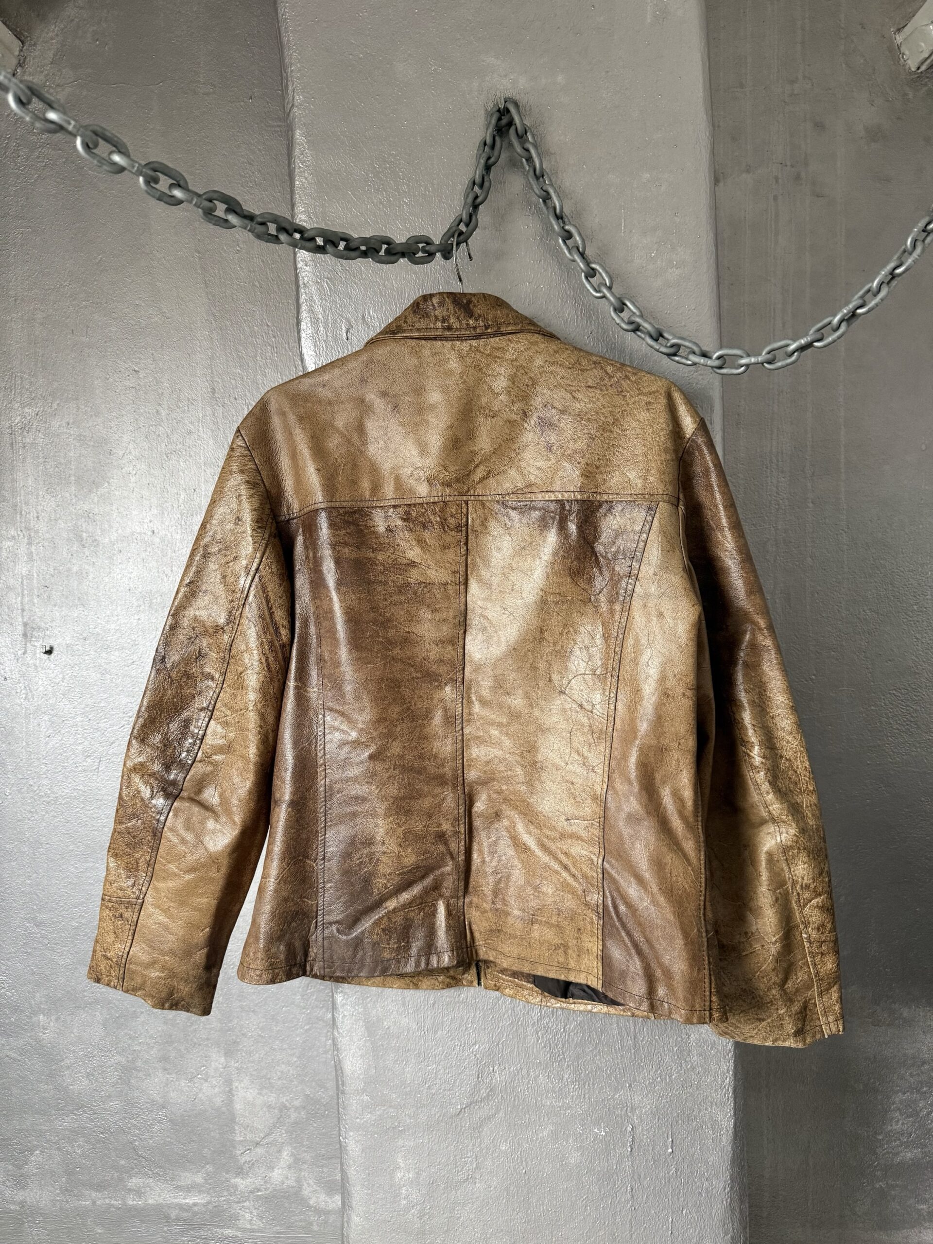 Vintage real leather racing jacket washed brown - Image 12