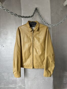 Vintage oversized real leather racing jacket mustard