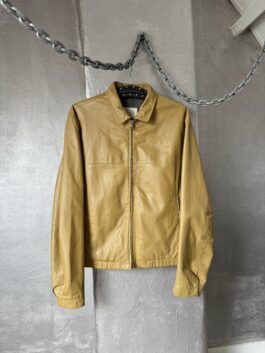 Vintage oversized real leather racing jacket mustard