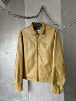 Vintage oversized real leather racing jacket mustard