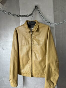 Vintage oversized real leather racing jacket mustard