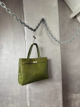 Vintage real leather handbag green