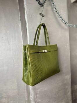 Vintage real leather handbag green