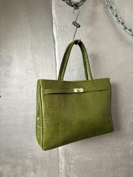 Vintage real leather handbag green