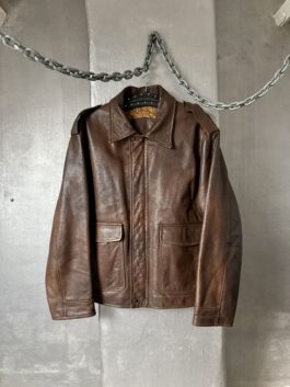 Vintage oversized real leather flying jacket brown