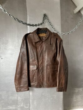 Vintage oversized real leather flying jacket brown