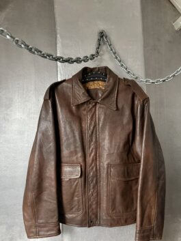 Vintage oversized real leather flying jacket brown