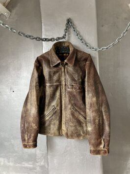 Vintage oversized real leather racing jacket washed brown