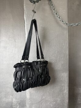 Vintage real leather shoulderbag with silver hardware black