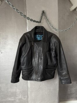 Vintage oversized real leather biker jacket black