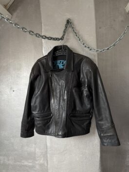 Vintage oversized real leather biker jacket black