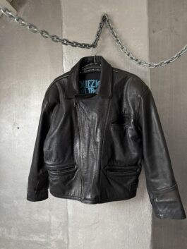 Vintage oversized real leather biker jacket black
