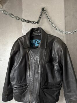 Vintage oversized real leather biker jacket black