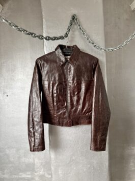 Vintage real leather racing jacket with crocodile skin brown