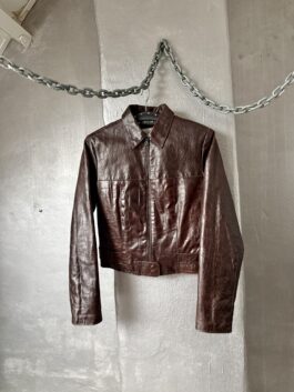 Vintage real leather racing jacket with crocodile skin brown
