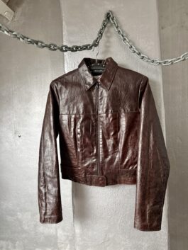 Vintage real leather racing jacket with crocodile skin brown