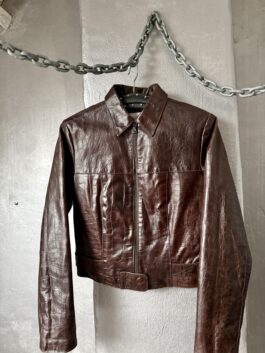 Vintage real leather racing jacket with crocodile skin brown