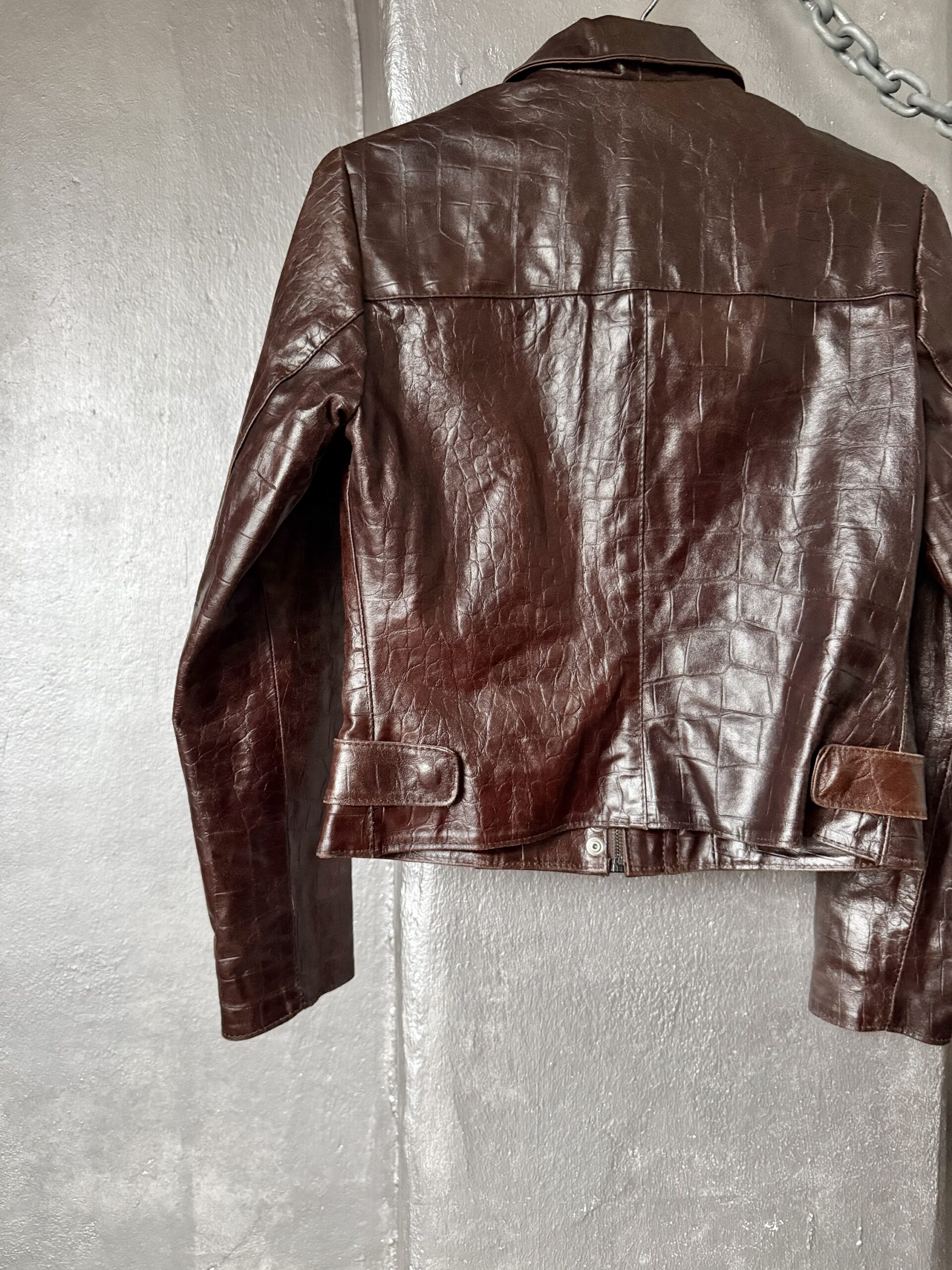Vintage real leather racing jacket with crocodile skin brown - Image 13