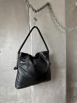 Vintage real leather shoulderbag with silver hardware black