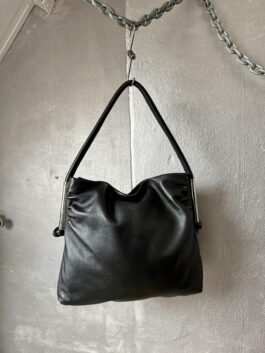 Vintage real leather shoulderbag with silver hardware black