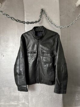 Vintage oversized real leather racing jacket black