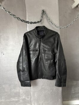 Vintage oversized real leather racing jacket black
