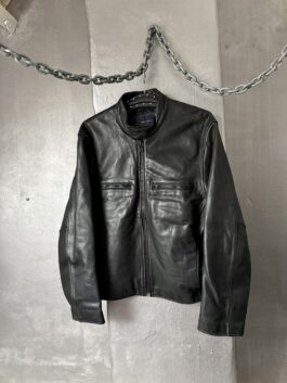 Vintage oversized real leather racing jacket black
