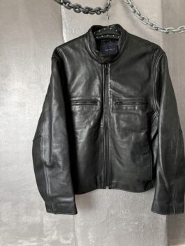 Vintage oversized real leather racing jacket black