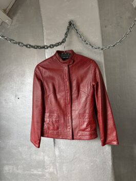 Vintage real leather ostrich racing jacket red