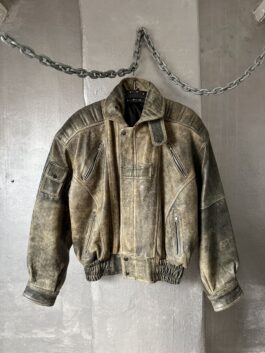 Vintage oversized real leather bomber jacket washed brown