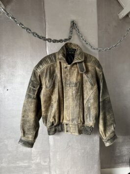 Vintage oversized real leather bomber jacket washed brown